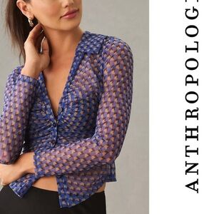 Maeve NWOT by Anthropologie sheer Blue Dot button down blouse  Large